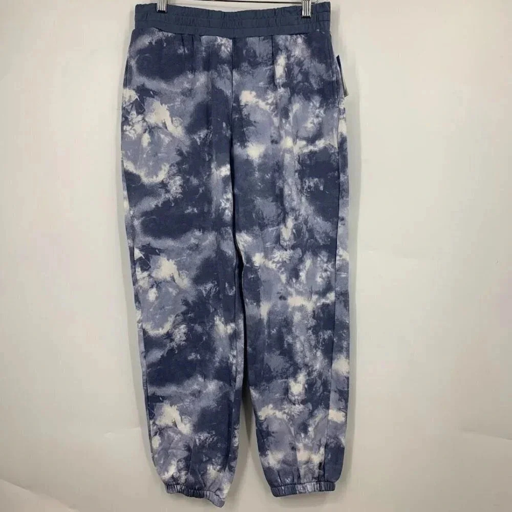 ABOUND Women's Blue White Tie Dye Fleece Lined Elastic Jogger Size M NWT